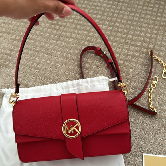 Michael Kors Red Greenwich Medium Saffiano Leather Shoulder Bag - Picture 14 of 15